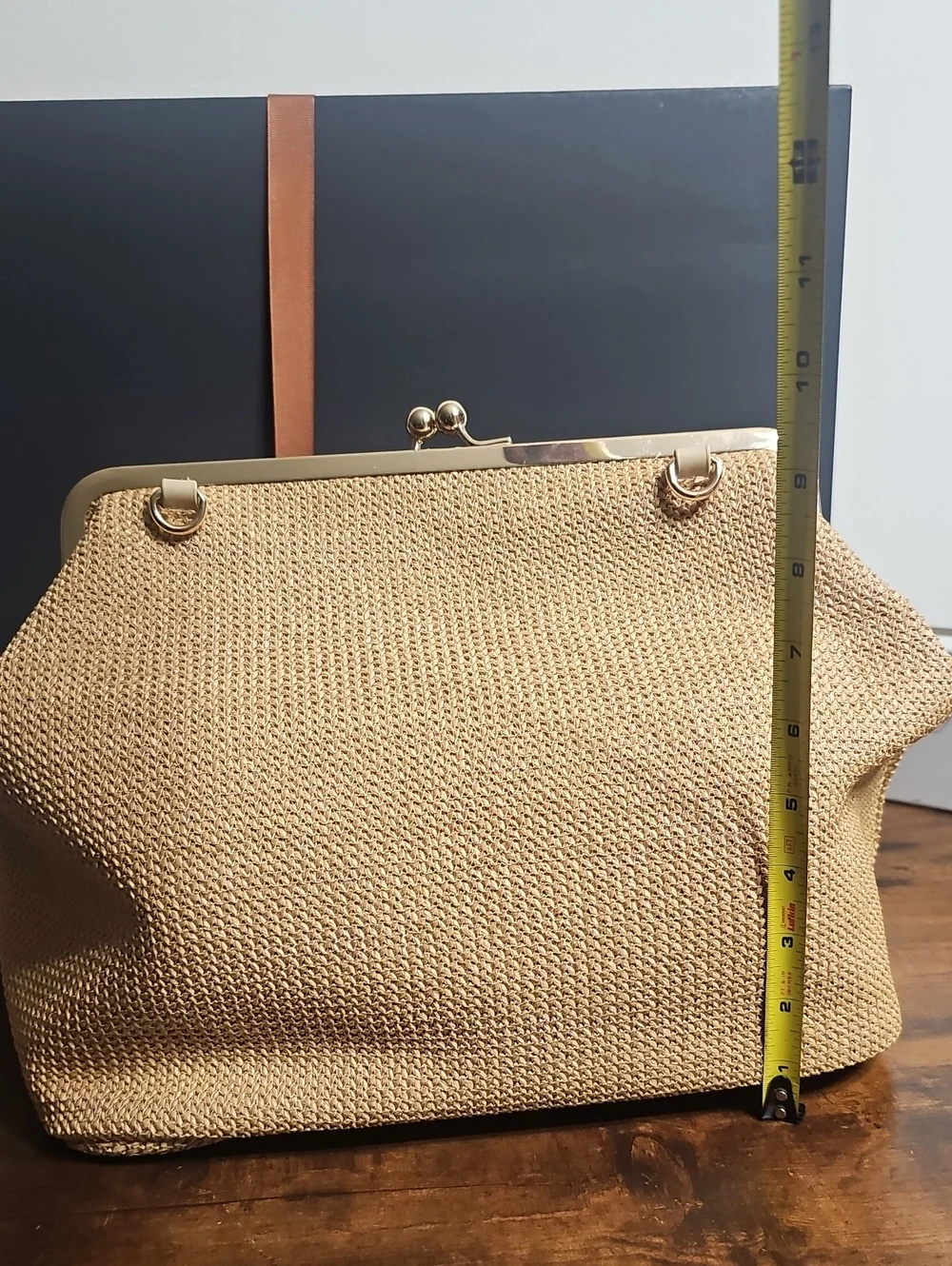 Woven Straw Frame-Top Handbag in Natural Tan